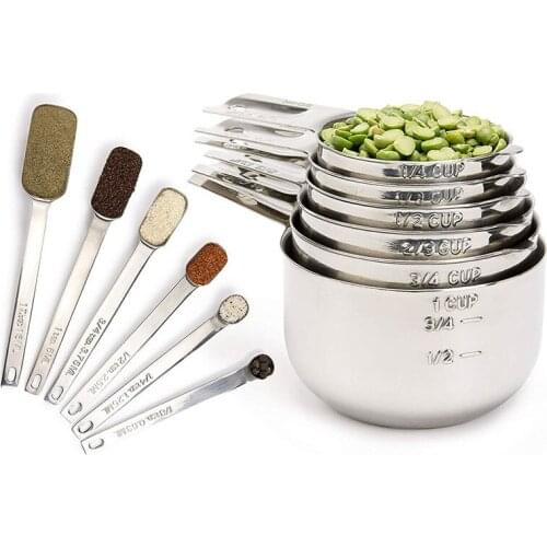 13pcs Stainless Steel Measuring Spoons Measuring Cups Metal Measuring Scoop Tools Set with Scale For Kitchen Baking Accessories