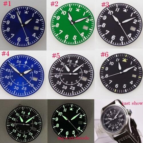 33.6mm For NH35 Automatic Movement Watch Dial Hands Set Green Luminous With Date Window Wristwatch Parts