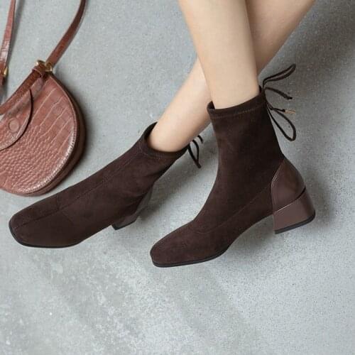 EshtonShero Winter Woman Shoes Ankle Boots Scrub Lace Up Slip On High Heel Round Toe Concise Ankle Boots Work Boots Size 3-12