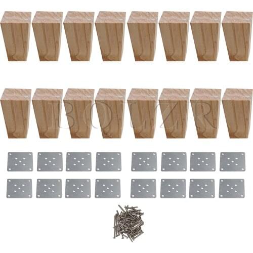 BQLZR 16 Pieces Pine Wood Trapezoidal Furniture Leg Sofa Feet 12cm Height
