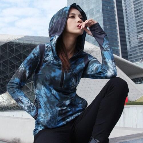 Quick Dry Stretch Tactical Tops Women Thin Breathable Sun Protective Clothes Hiking Fitness Training Sport Hooded Pullover Shirt