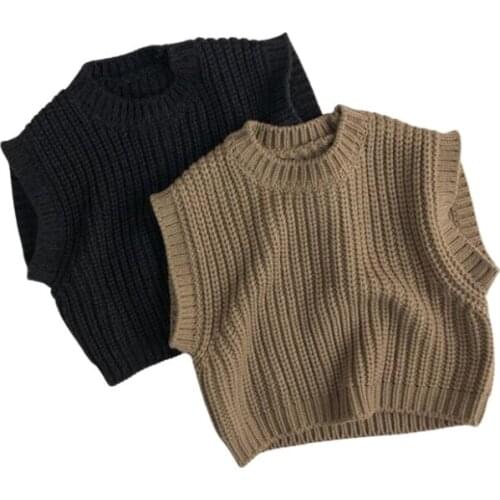 Children Girls Boys Waistcoat Sweater Pullover Coffee Dark Grey Knit Winter Vest Tollder Kids Knitted Clothing