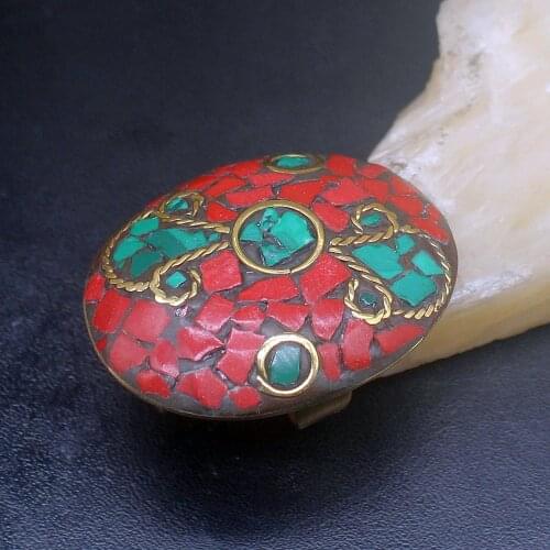 Gemstonefactory Jewelry Big Promotion Yellow Gold Plated Natural Turquoise Red Coral Women Men Gifts Band Rings 8# 20212986