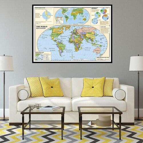 Large Size World Physical Map with Detailed Label of The Earth Non-woven Map Wall Decor Art Picture School Education Supplies