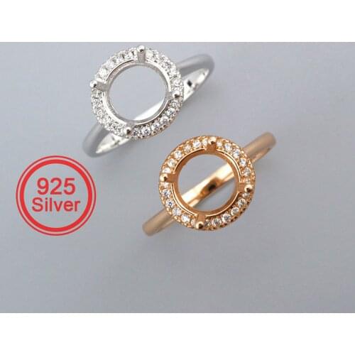 8MM Round Prong Ring Settings Simple Shank Solid 925 Sterling Silver Rose Gold Plated Set Size DIY Ring Bezel 1210103