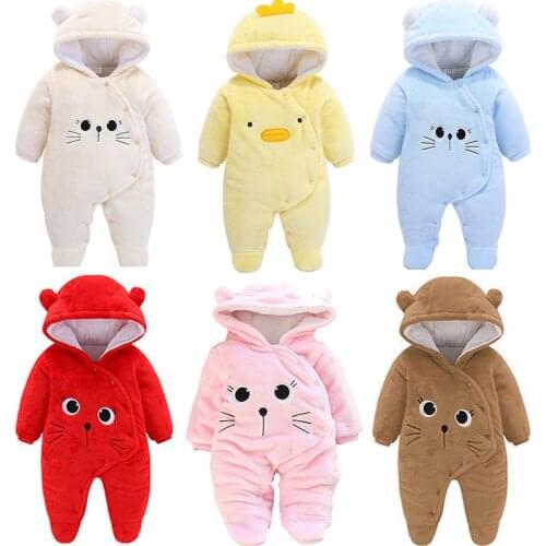 Baby Winter Warm Romper Newborn Girls Overall Flannel Boys Autumn Long Sleeve Jumpsuit Costume 3-12 Month Infant Bear Pajamas