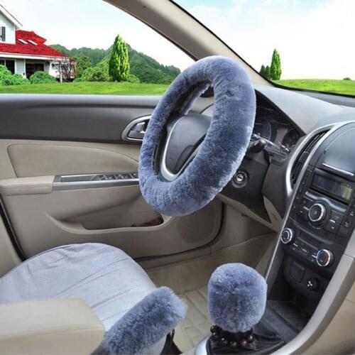 3Pcs Winter Plush Fur Car Steering Wheel Cover Hand Brake Cover Gear Shifter Cover Fluffy Soft Car Styling Wholesale and retail