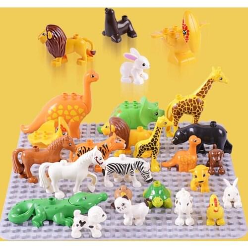 Animal Model Building Blocks Big Size Dinosaur Giraffe Tiger Crocodile Lion Compatible with Duploed Toys for Children Gift