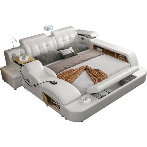 Leather Bed Set Body Massage Bluetooth Music Player Bedroom Furniture