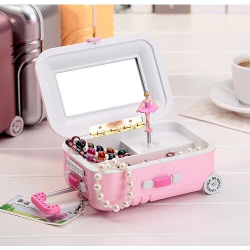 Creative suitcase trolley music box rotating ballet girl creative jewelry box to send girlfriend gift childrens toy gift box
