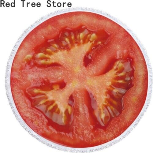 Tomato Orange Fruit Microfiber Round Beach Towel Thick Shower Bath Towels Summer Swimming Circle Mat Cover With Tassel Wholesale