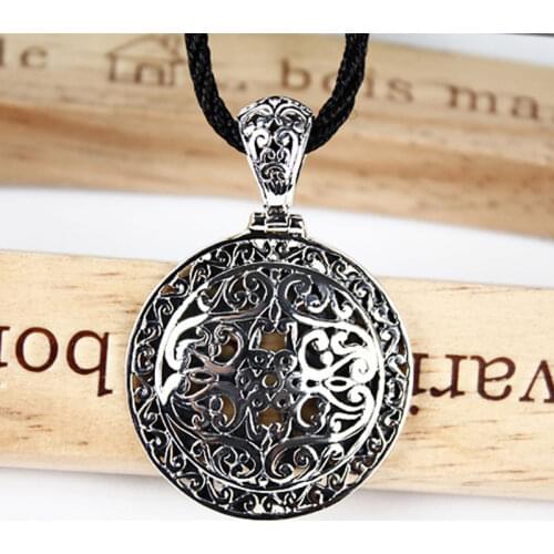 ZHJIASHUN Retro 100% 925 Sterling Silver Big Pendant Necklace Round Hollow Carved Large Pendants Jewelry For Women and Men