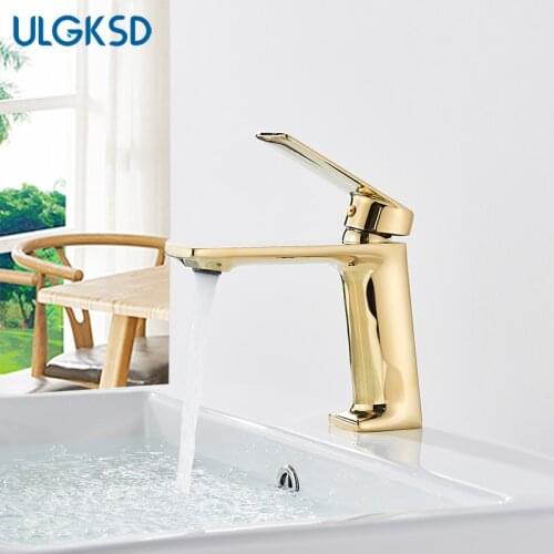 ULGKSD Brass Bathroom Vanity Faucet Bathroom Lavatory Sink Basin Faucet Hot Cold Mixer Tap Single Handle Hole Deck Mounted