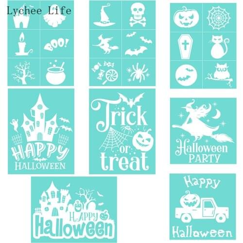 Lychee Life Happy Halloween Self-Adhesive Silk Screen Printing Stencil Mesh Transfers For T-shirts Pillows Diy Home Decoration