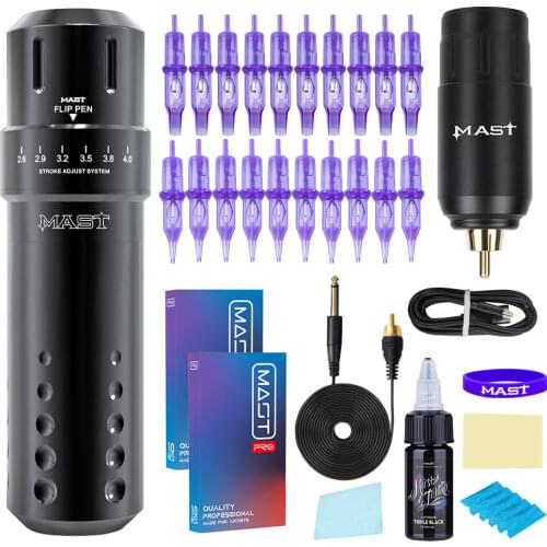 Mast Adjustable Stroke Permanent Makeup Tattoo Machine RCA Interface with Cartridge Needles Mini Wireless Power Tattoo Kit