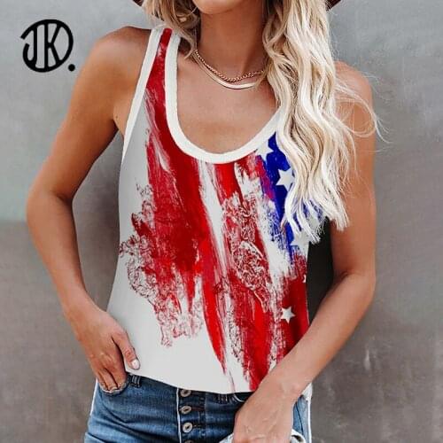 Sexy Sleeveless Suspenders Ladies Festival Streetwear Round Neck American Flag Print Vest Female Casual T-shirt Oversize 5XL Tee