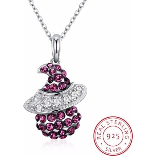 Trendy 925 Sterling Silver Crystal From Swarovski Cute Witch Pendant Necklaces For Women Silver Necklace Jewelry Gift