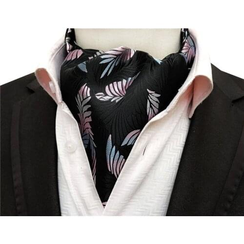 Fashion Mens Ascot Feather Floral Pattern Unique Neck Scarf