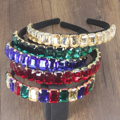 Fashion Baroque Luxury Green Blue Multicolor Sparkly Crystal Headband Vintage Metal Headdress Hair Jewelry Wedding Accessories