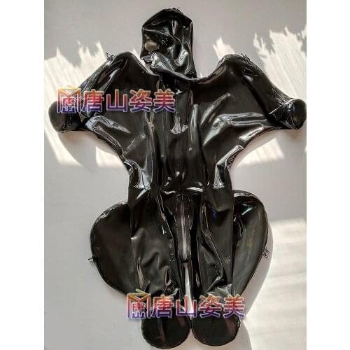 MEN LATEX CATSUIT DOG CATSUIT FIVE ZIP WITH MAT OPEN EYES MOUTH NOSE