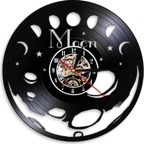 Moon Natural Satellite Earth Shadow Art Wall Clock Decor Music Vinyl Record Wall Clocks Modern Design Home Decor Clocks