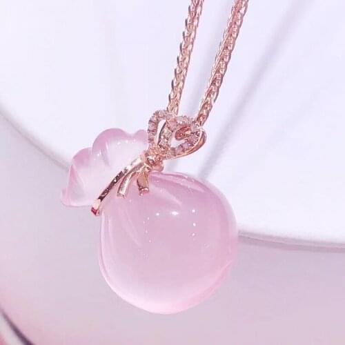 Per jewelry Natural real rose quartz necklace pendant Lucky bag style 925 sterling silver Fine jewelry T2052920
