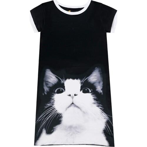 Cute Cat Night Dresses for Kids Girls Baby Girls 3D Printing Pajama Gown Child Lovely Nightgowns Children Summer Pajamas