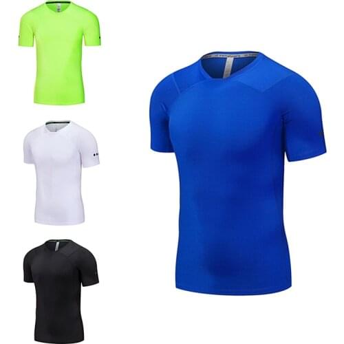 New Mens Running Compression Tshirts Quick Dry Soccer Jersey Fitness Tight Shirt Gym Sport Short Sleeve Shirt Breathable