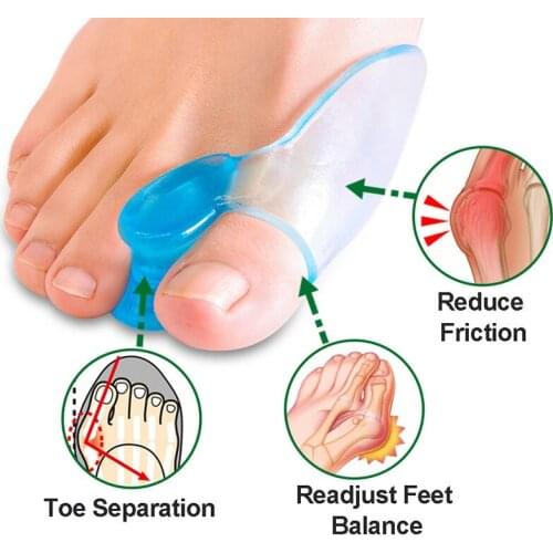 2pcs Orthopedic Toe Spacer Straightener Transparent Blue Soft Soft Silicone Toe Separator Foot Spacers Tool Bunion Corrector