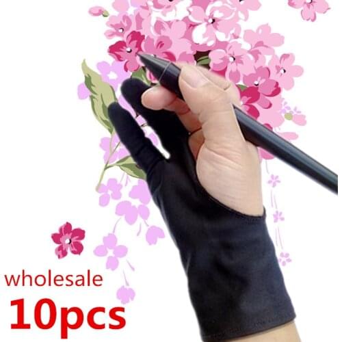 10pcs anti-fouling artist glove for drawing,Black 2 finger painting digital tablet writing glove for Art Students / arts lovers
