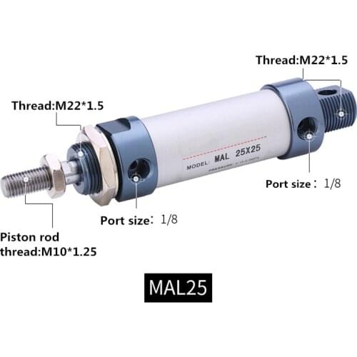 Free shipping Aluminum alloy Pneumatic cylinder MAL25mm bore 25mm-500mm stroke double acting Single Rod Air Cylinder