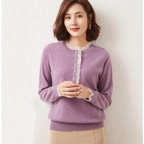 Womens Pullover 2021 Fall/Winter New Casual Pure Color Frill Collar Wool Sweater Oversized Cashmere Sweater Ladies Top Hot