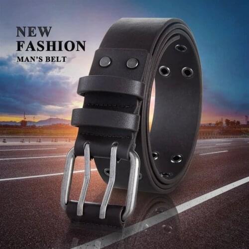 Top Quality Metal Rivet Studded PU Wide Man Belt Studs Beaded PU Leather Belts For Men Fashion Cowboy Belt Double Pin Buckles