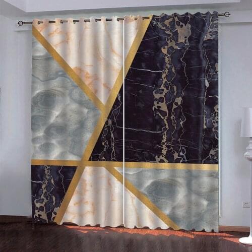 Luxury Blackout 3D Window Curtains For Living Room Bedroom gold marble geometry curtains Drapes Cortinas