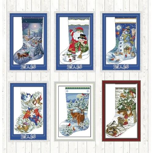 Christmas Stocking Cartoon Cross Stitch Patterns DIY Needlework Cross-stitch Set for Embroidery DMC 14CT 11CT Count Print Canvas