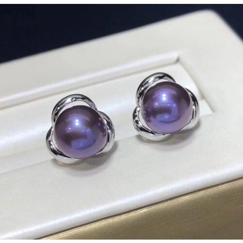 D115 Pearls Earrings 925 Sterling Silver Jewelry Fresh Water 7-8mm Purple Pearls Stud Earrings for Women Fine Pearl Earrings