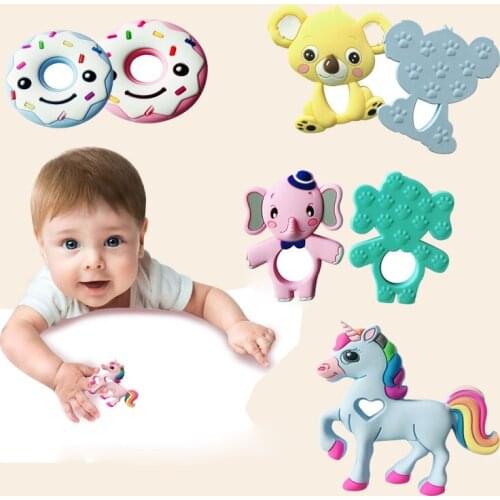 0-12 M Silicone Teether Rattles Unicorn Chew Teething Silicone Pendants Food Grade Classic Early Educational Baby Toys Teethers