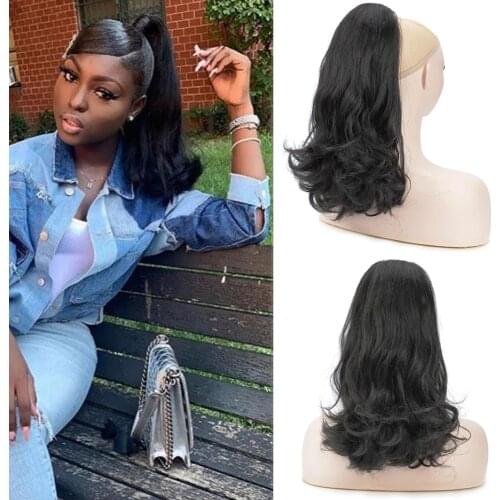 AZIR Tail Warping Synthetic 18" Kinky Straight Hairpiece With Two Plastic Comb Drawstring Ponytail Hair Extension Natural Black