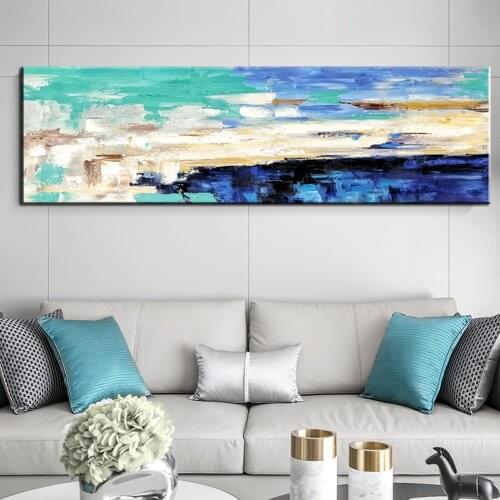 Nordic Abstract color spalsh blue golden canvas painting poster and print unique decor wall art pictures for living room bedroom