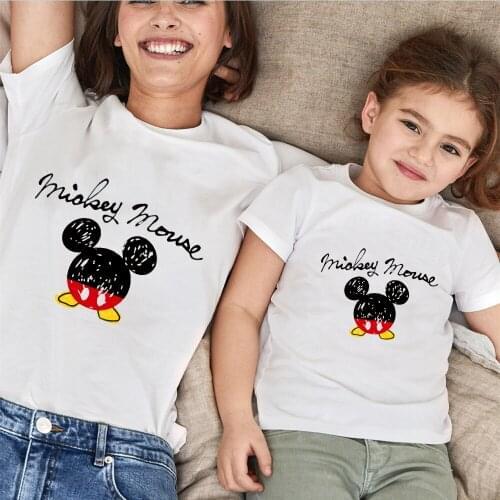 Mickey Mouse Family Matching Clothes Disney Cartoon Kawaii Mommy And Me Father Son Baby Kids Tshirts Short Sleeve Family Tees