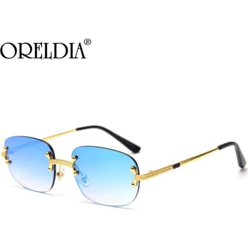 Blue Frameless Retro Sunglasses Mirror Women 2021 UV400 High Quality Square Frame Male Sun Glasses Rimless Green Shades Eyewear