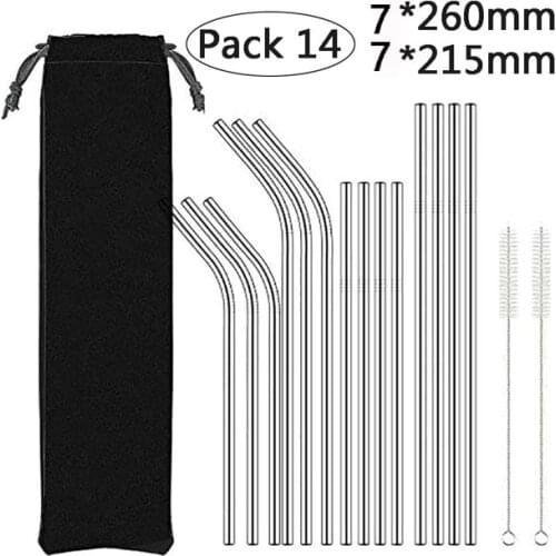 260x6mm Reusable Drinking Straw High Quality 304 Stainless Steel Metal Straw with Cleaner Brush For Mugs 20/30oz NeW