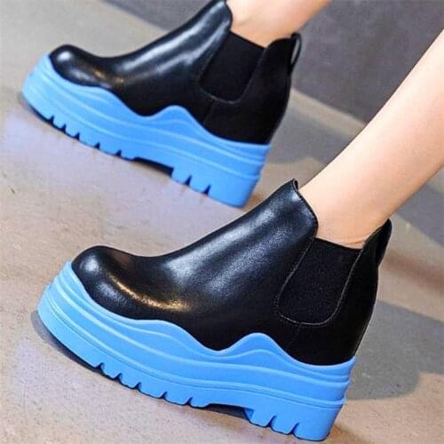 Oxfords Creeper Shoe Womens Cow Leather Ankle Boots Platform Wedge High Heels Goth Military Party Pumps 34 35 36 37 38 39