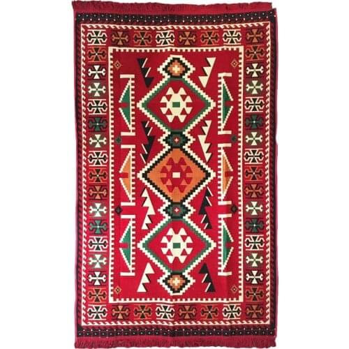 Turkish Runner Rug,Woven Cotton Traditional Carpets,Red Rug for home decor, Yoga Mat,Living Room Rugs Washable Authentic Pattern