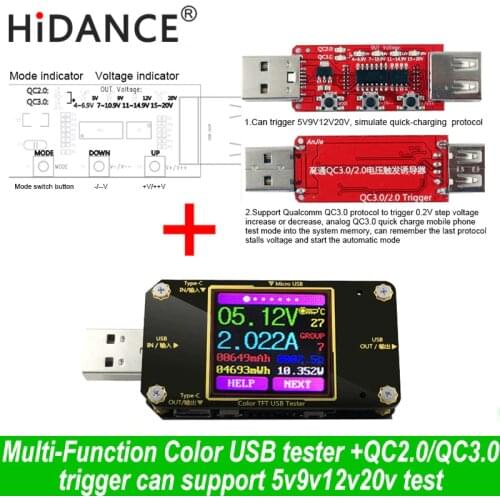 USB Type-c tester Wireless Bluetooth DC Digital voltmeter current voltage meter detector Monitoring Qualcomm Charger QC2.0 3.0