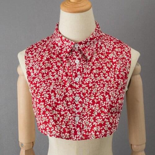 Cotton Floral Print Shirt Fake Collars Women Lapel Detachable Collar Vintage Blouse Tops False Collars Female Faux Col Tie