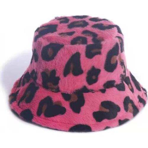 Autumn Winter Panama Hat for Women Faux Fur Bucket Hats Leopard Print Plush Velvet Warm Panama Hat Fisherman Hats Vacation Caps