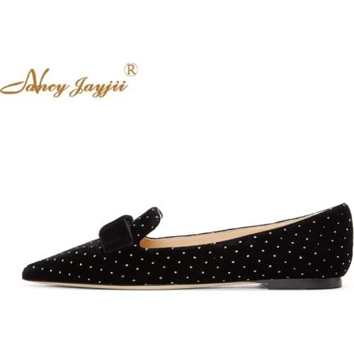 Nancyjayjii Lady Black Classic Dot Metal Shoes Summer 2019 Ballet Flats Pointed Toe Velvet Shoes Woman Party Dress Size 4-16