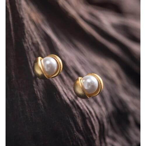 925 Sterling Silver Personalized National Style Pearl Bud Earrings Womens Fashion Gold Plated Bean Sprout Earrings