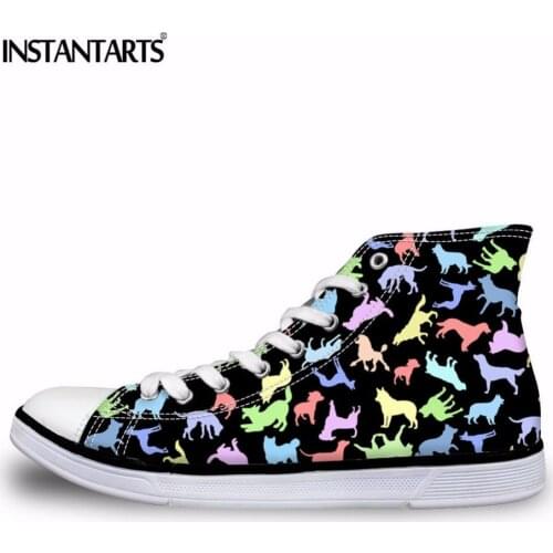 INSTANTARTS Stylish Cartoon Puzzle Printed Women Vulcanize Shoes Breathable Canvas Shoes for Female Girls Students Lace-up Flats